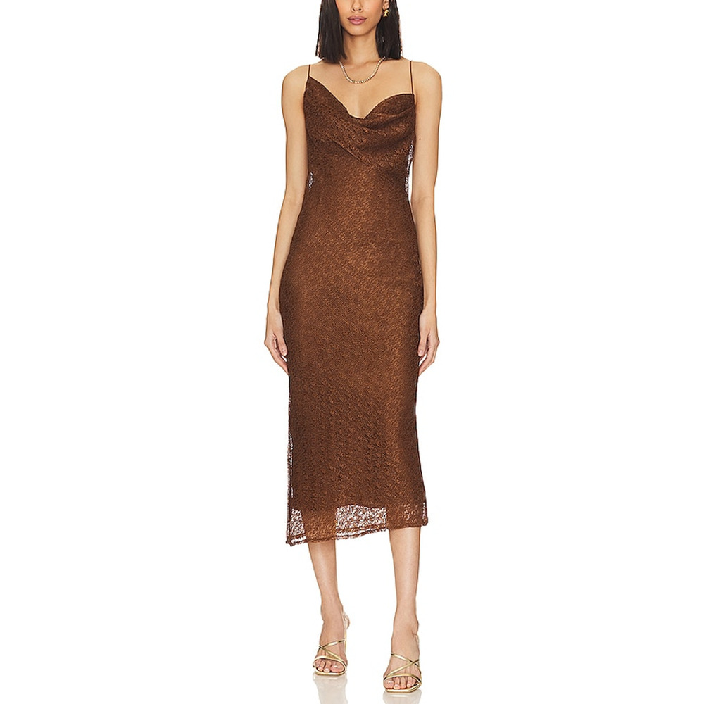 House Of Harlow 1960 'Massima' Brown Asymmetrical Midi Dress Size S - NWT